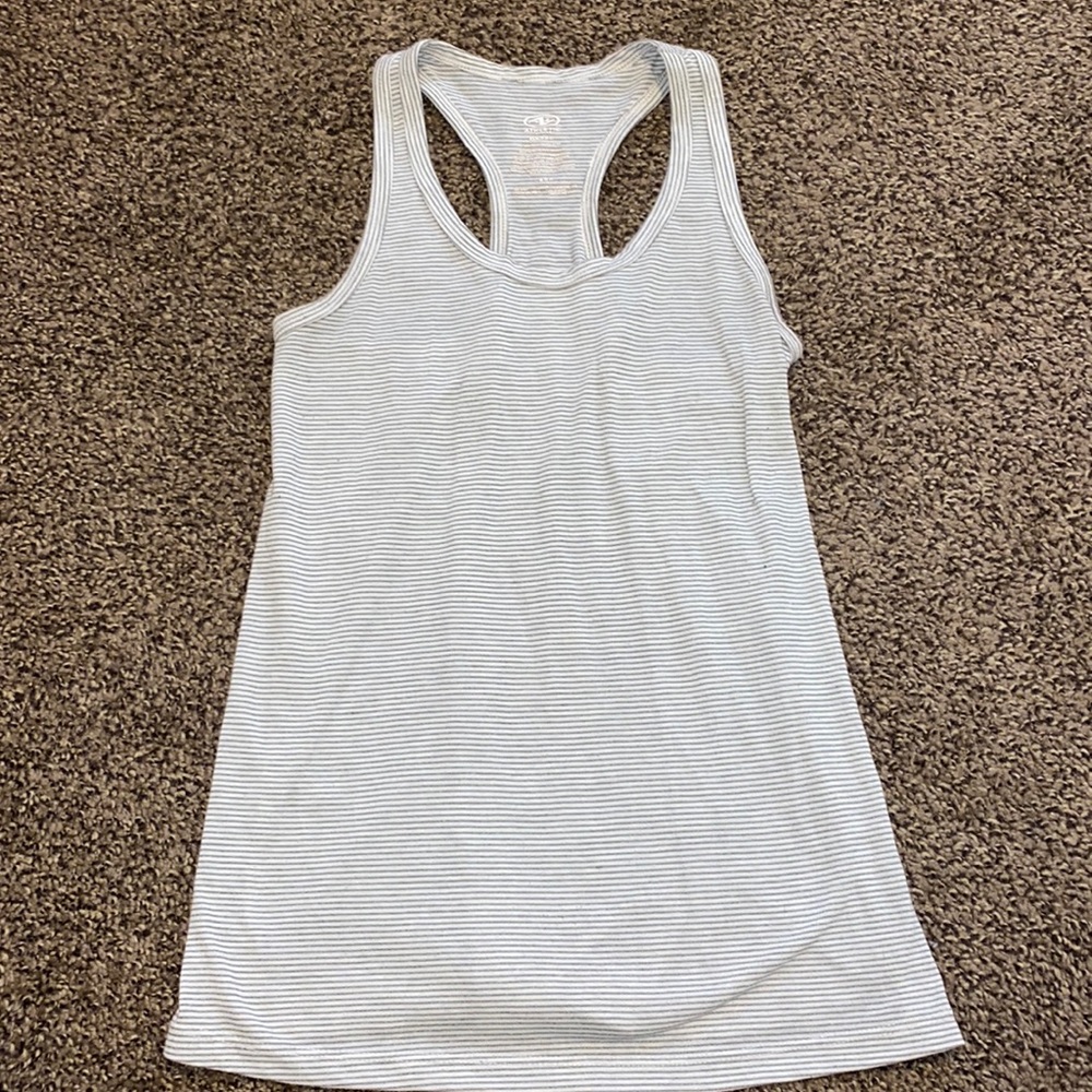 Athletic gray and white striped tank top